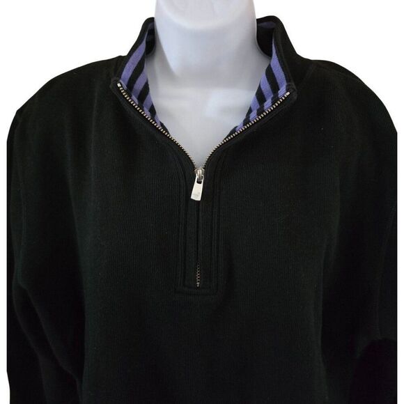 Dark blue black 1/4 zippull over sweater Striped Collar accent grandma grandpa - Picture 1 of 10